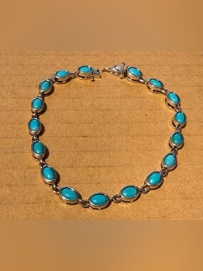 DK 925 Turquoise/Larimar /Blue Stone Oval Link Bracelet - Women Jewelry